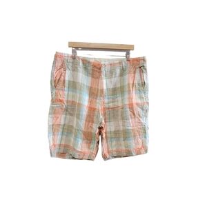 Tommy Bahama Relax Orange Plaid Linen Shorts Men's 38